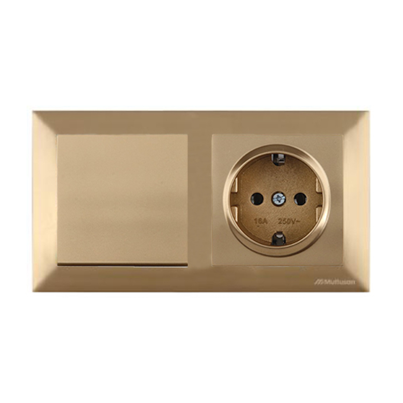 Schalter und Steckdose inkl. Rahmen Gold - Candela Schalterserie Schalter und Steckdose inkl. Rahmen Gold - Candela Schalterserie