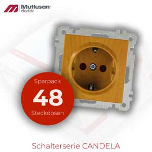 Sparset 48x Steckdose mit Kindersicherung Holz Optik Eiche CANDELA Serie