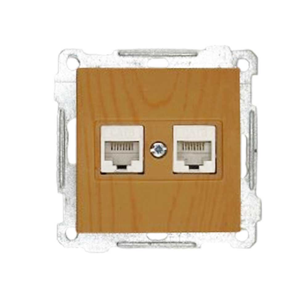 2 fach Netzwerkdose CAT5e Eiche Holz Optik - CANDELA Schalterserie