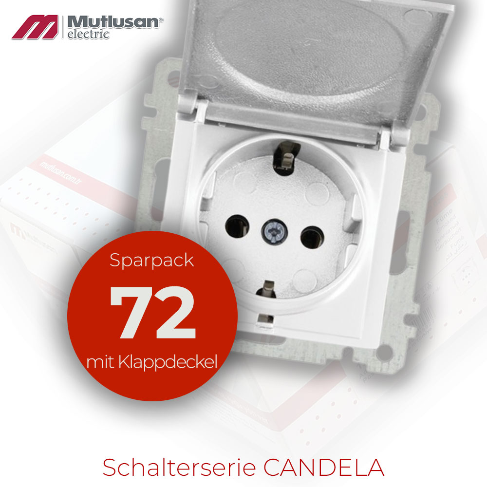 Sparset 72x Steckdose mit Klappdeckel  Weiß CANDELA Serie