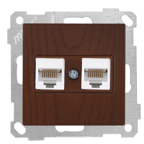 2 fach Netzwerkdose CAT5e Walnuss Holz Optik - CANDELA Schalterserie