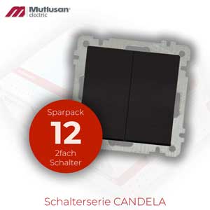 Sparset 12x Serienschalter / 2 fach Schalter Schwarz Matt CANDELA Standard Sparset 12x Serienschalter / 2 fach Schalter Schwarz Matt CANDELA Standard