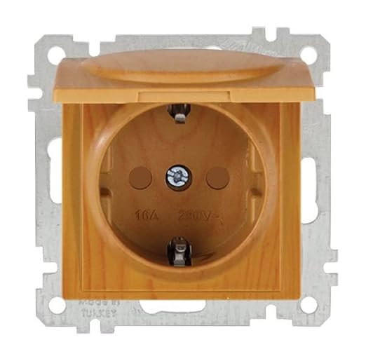 Steckdose mit Deckel und Kindersicherung Eiche Holz Optik - CANDELA Schalterserie