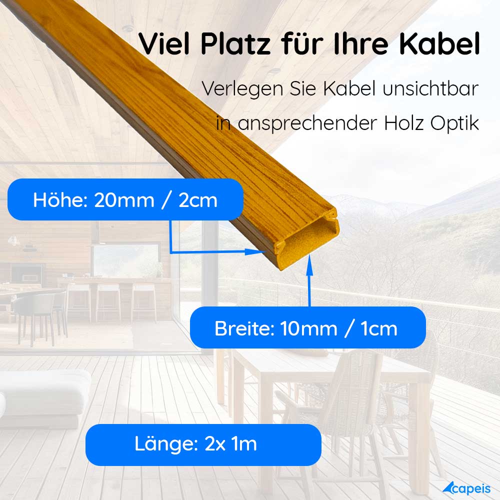 20x10 mm Kabelkanal Eiche Holz Optik zum Schrauben 2x 1m