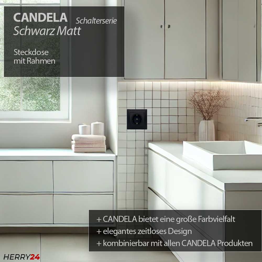Steckdose mit Rahmen Schwarz matt - CANDELA Schalterserie Steckdose mit Rahmen Schwarz matt - CANDELA Schalterserie
