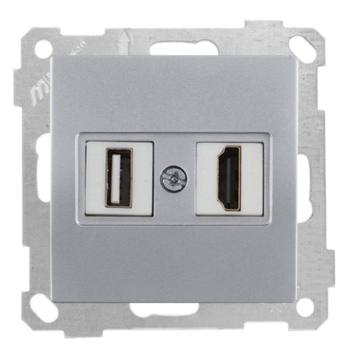 HDMI und USB Anschluss Silber (RITA Metall Optik)