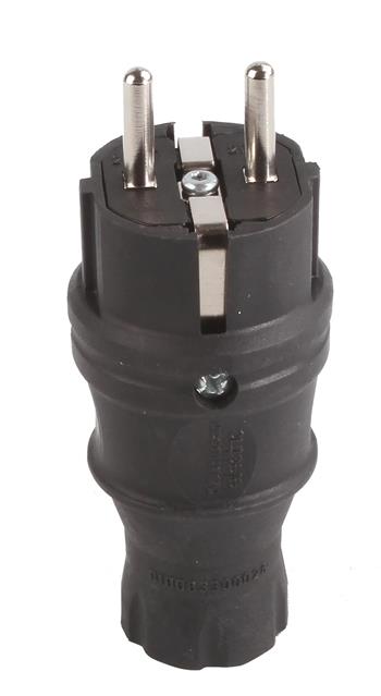 Schukostecker Vollgummi schwarz – Schwerlast-Ersatzstecker 16A / 250V für Kabel bis 3×2,5 mm²