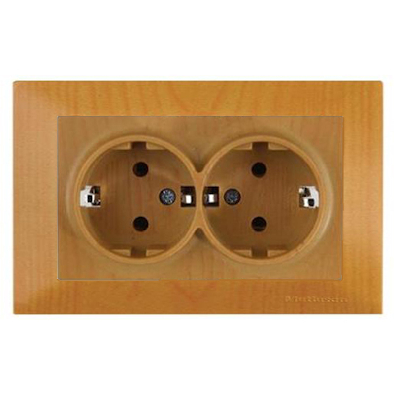 2 fach Steckdose mit Rahmen Eiche Holz Optik - CANDELA Schalterserie 2 fach Steckdose mit Rahmen Eiche Holz Optik - CANDELA Schalterserie