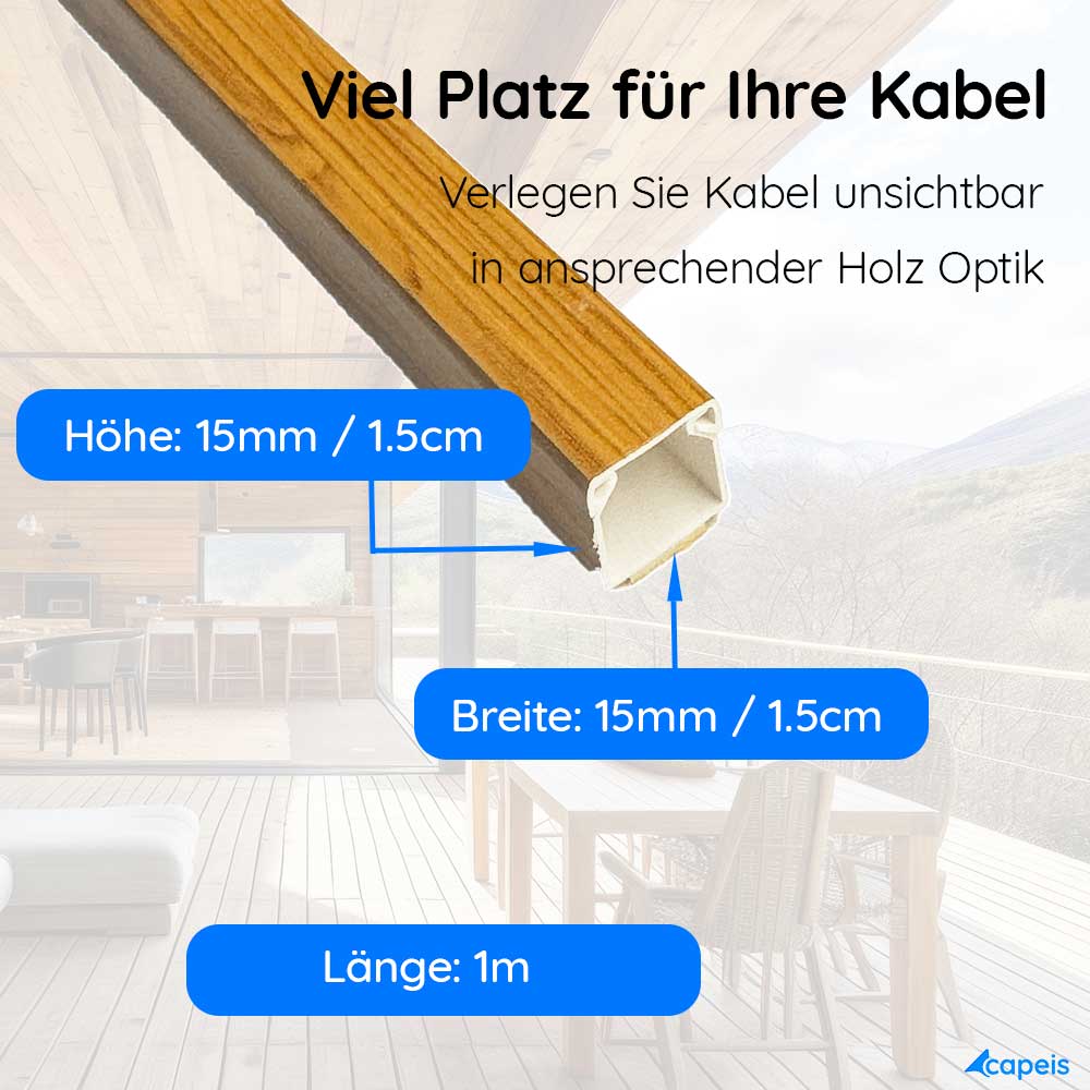 15x15 mm Kabelkanal Eiche Holz Optik Selbstklebend 1m