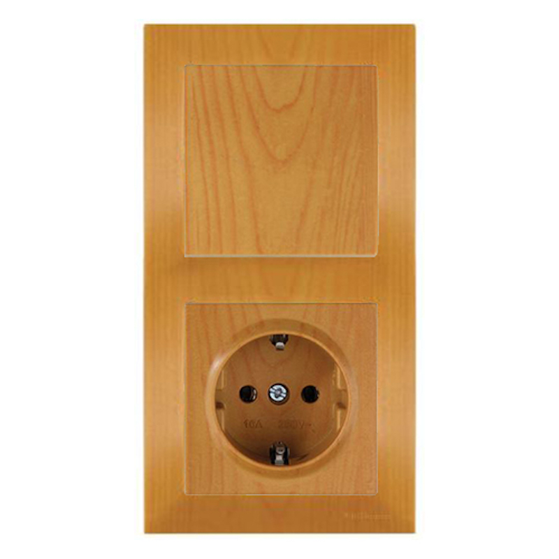 Steckdose und Lichtschalter Set mit Rahmen Eiche Holz Optik - CANDELA Schalterserie Steckdose und Lichtschalter Set mit Rahmen Eiche Holz Optik - CANDELA Schalterserie