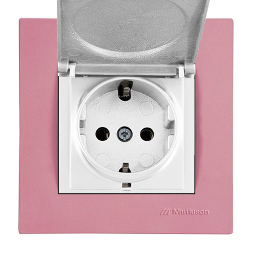 Schutzkontakt Steckdose mit Klappdeckel inkl. Rosa Rahmen Schutzkontakt Steckdose mit Klappdeckel inkl. Rosa Rahmen