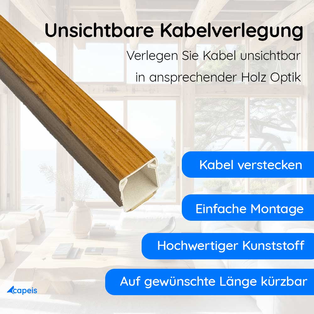 15x15 mm Kabelkanal Eiche Holz Optik Selbstklebend 1m