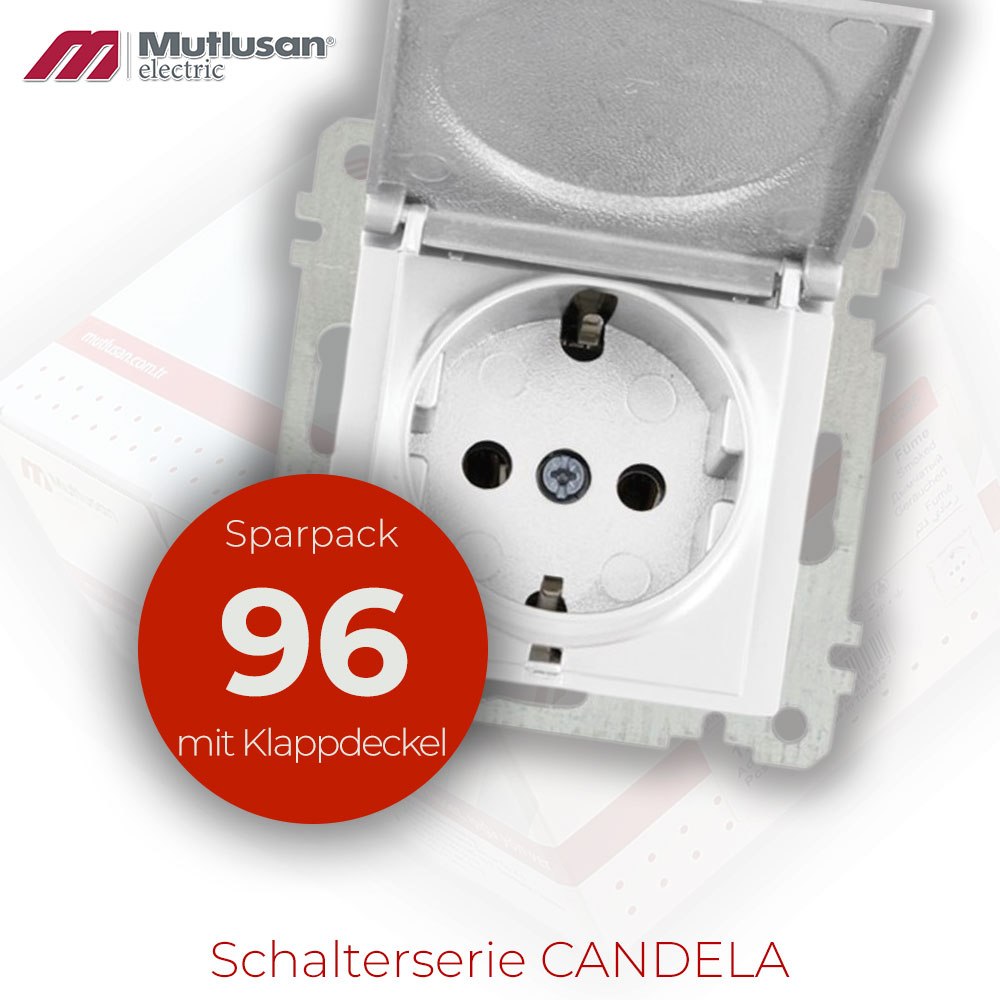 Sparset 96x Steckdose mit Klappdeckel  Weiß CANDELA Serie