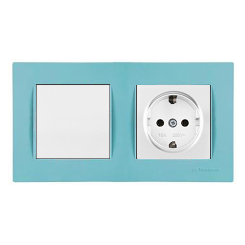Schalter und Steckdose mit KS inkl. Rahmen Blau / Hellblau Schalter und Steckdose mit KS inkl. Rahmen Blau / Hellblau