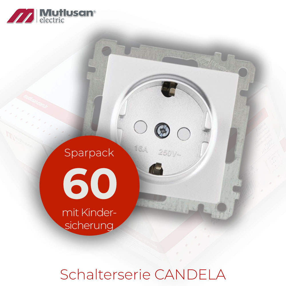 Sparset 60x Steckdose mit Kindersicherung  Weiß CANDELA Serie