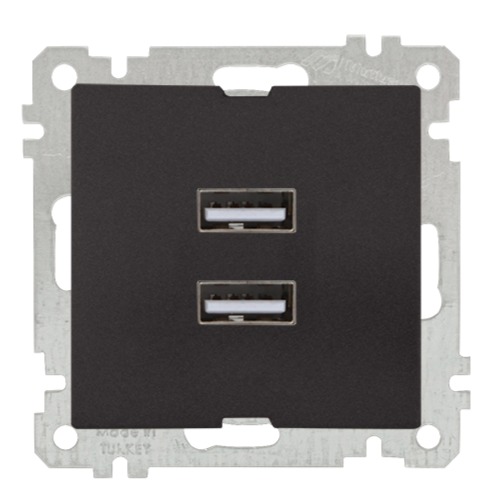 2 fach USB Steckdose mit Ladefunktion Schwarz (CANDELA Metall Optik)