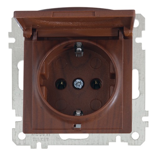 Steckdose mit Klappdeckel Walnuss Holz Optik - CANDELA Schalterserie