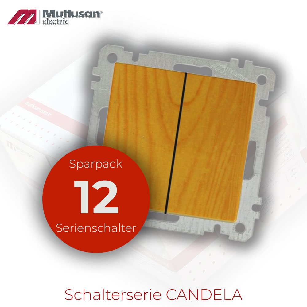 Sparset 12x Serienschalter / 2 fach Schalter Eiche Holz Optik  CANDELA Standard