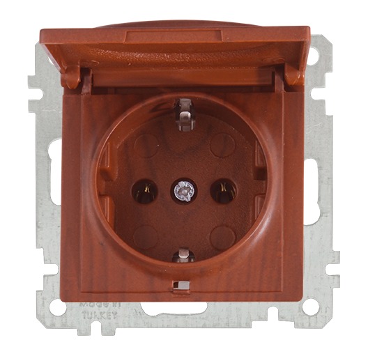 Steckdose mit Klappdeckel Kirsche (CANDELA Holz Optik) Steckdose mit Klappdeckel Kirsche (CANDELA Holz Optik)