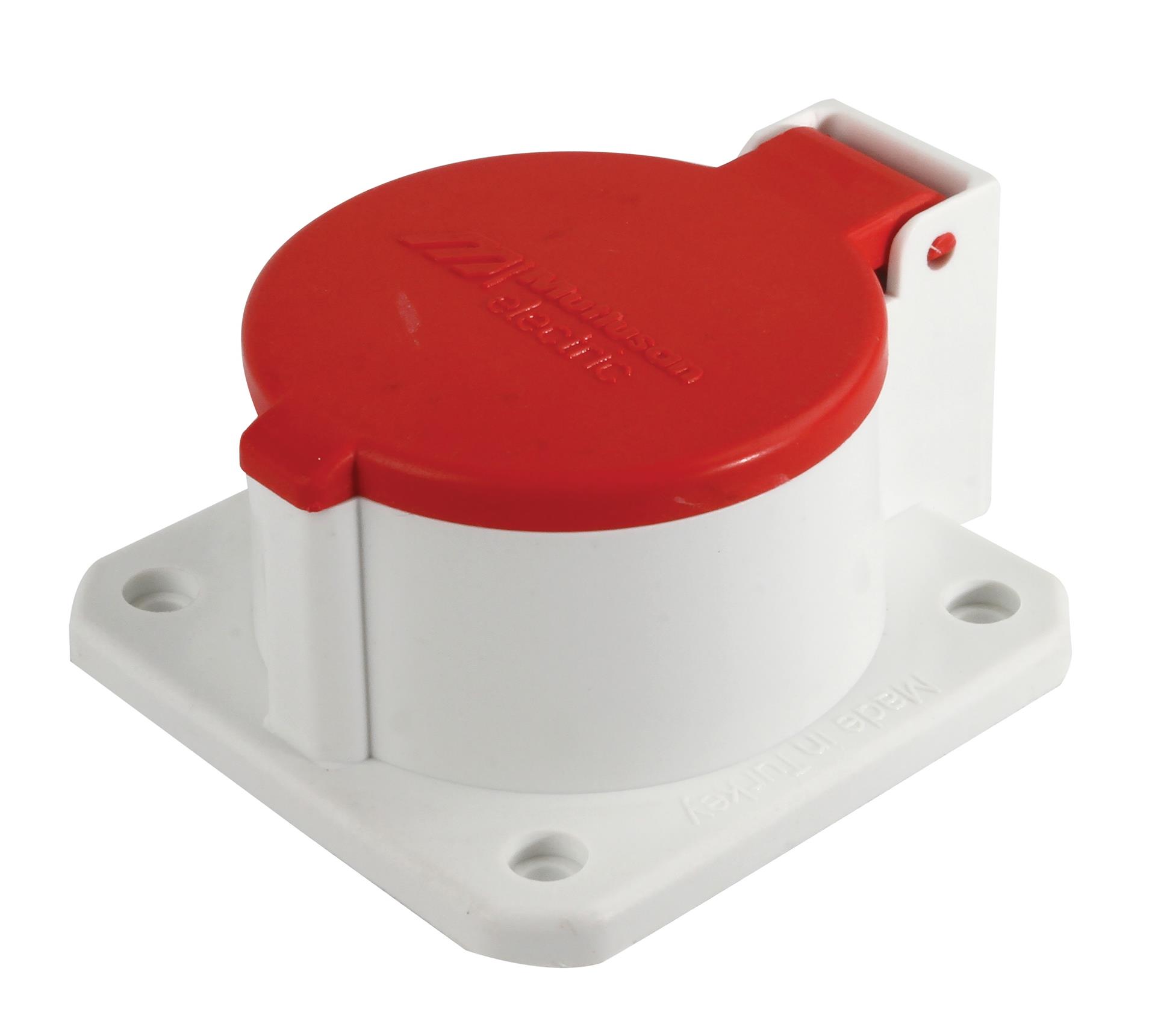 CEE Einbausteckdose 5x 16A 400V IP44 – Flanschsteckdose Rot mit Klappdeckel