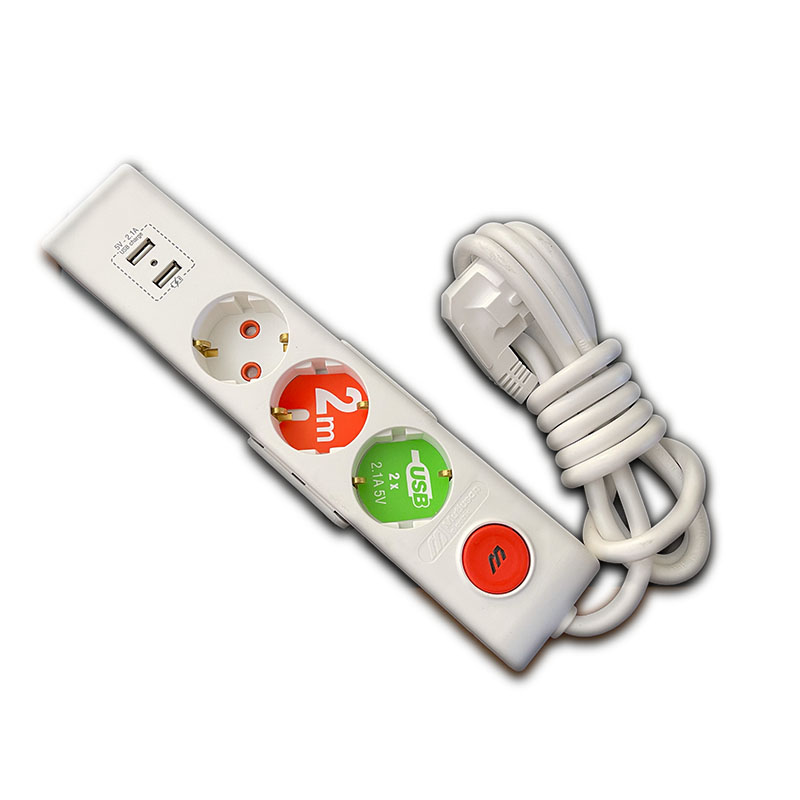 3fach Steckdosenleiste mit 2x USB und Schalter, Wandmontage · Ri-tech