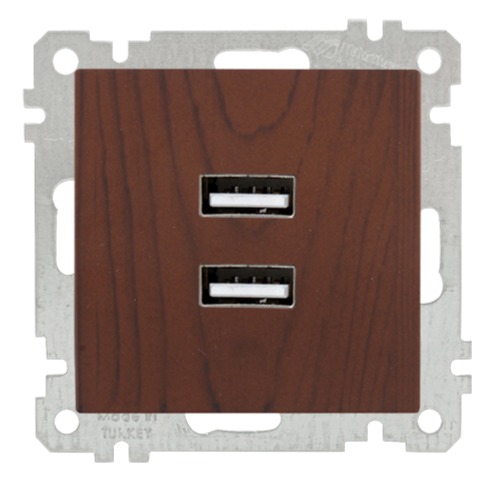 USB Steckdose mit Ladefunktion 2 fach Walnuss (CANDELA Holz Optik)