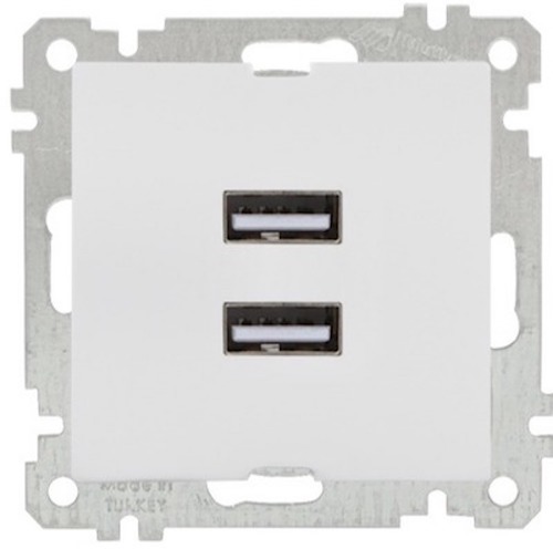 2 fach USB Ladesteckdose mit Rahmen Weiß - RITA Schalterserie