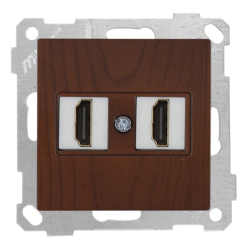 2 fach HDMI Steckdose Walnuss Holz Optik - CANDELA Schalterserie