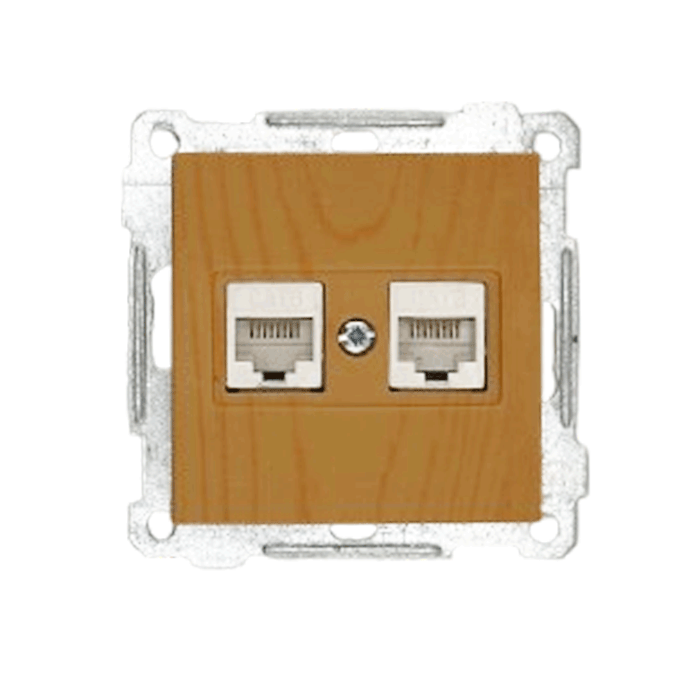 2 fach Netzwerkdose CAT5e Eiche Holz Optik - CANDELA Schalterserie