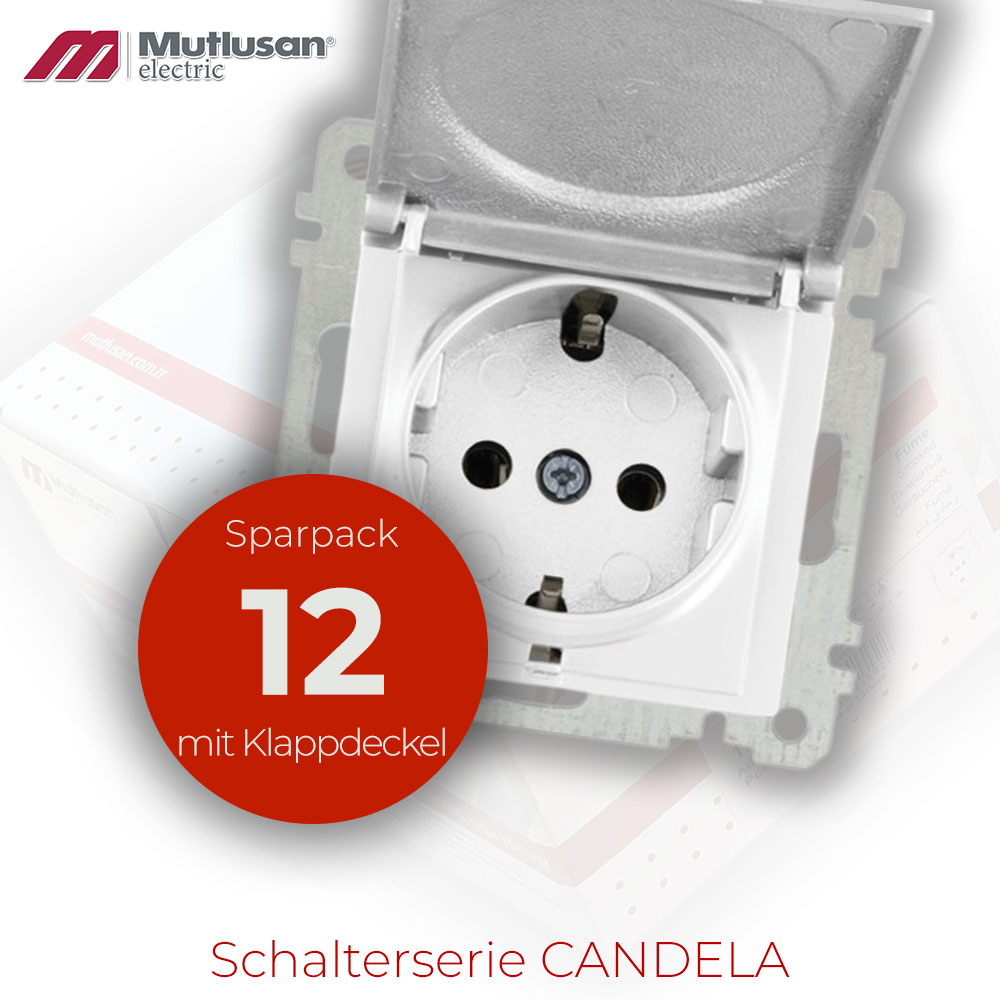 Sparset 12x Steckdose mit Klappdeckel  Weiß CANDELA Serie Sparset 12x Steckdose mit Klappdeckel  Weiß CANDELA Serie