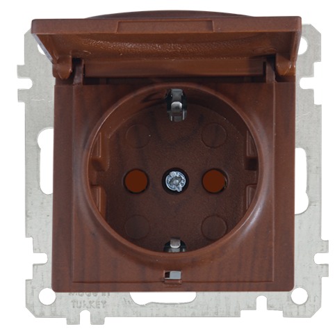 Steckdose mit Deckel und Kindersicherung Walnuss Holz Optik - CANDELA Schalterserie
