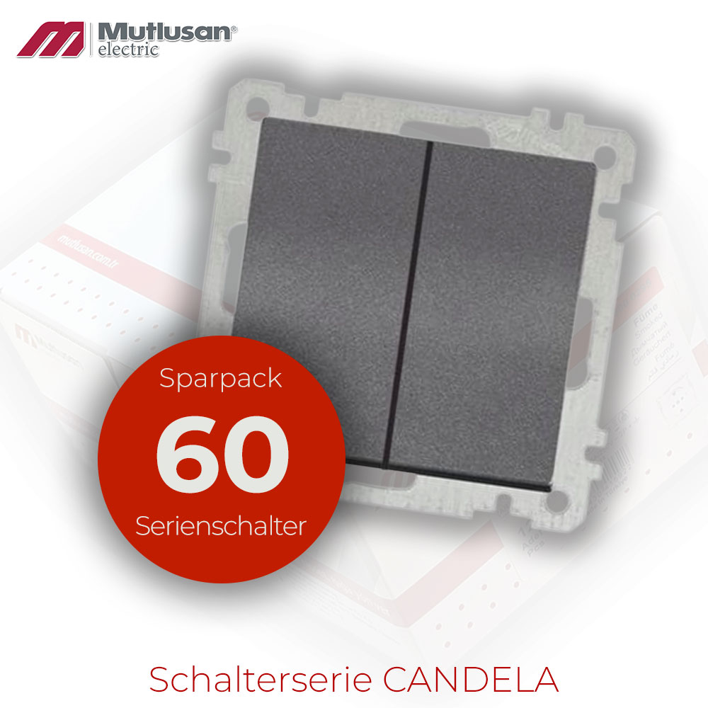Sparset 60x Serienschalter / 2 fach Schalter Anthrazit  Metall Optik CANDELA Standard