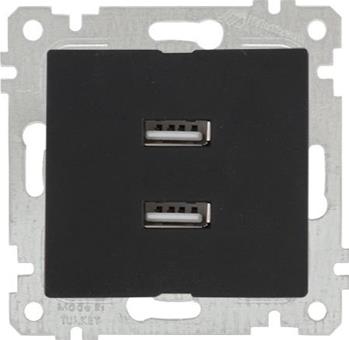 USB Steckdose 2 fach Schwarz (RITA Metall Optik)