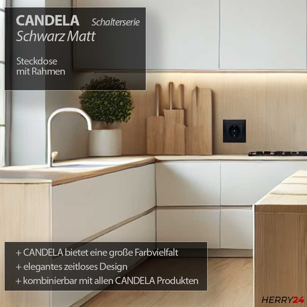 Steckdose mit Rahmen Schwarz matt - CANDELA Schalterserie Steckdose mit Rahmen Schwarz matt - CANDELA Schalterserie