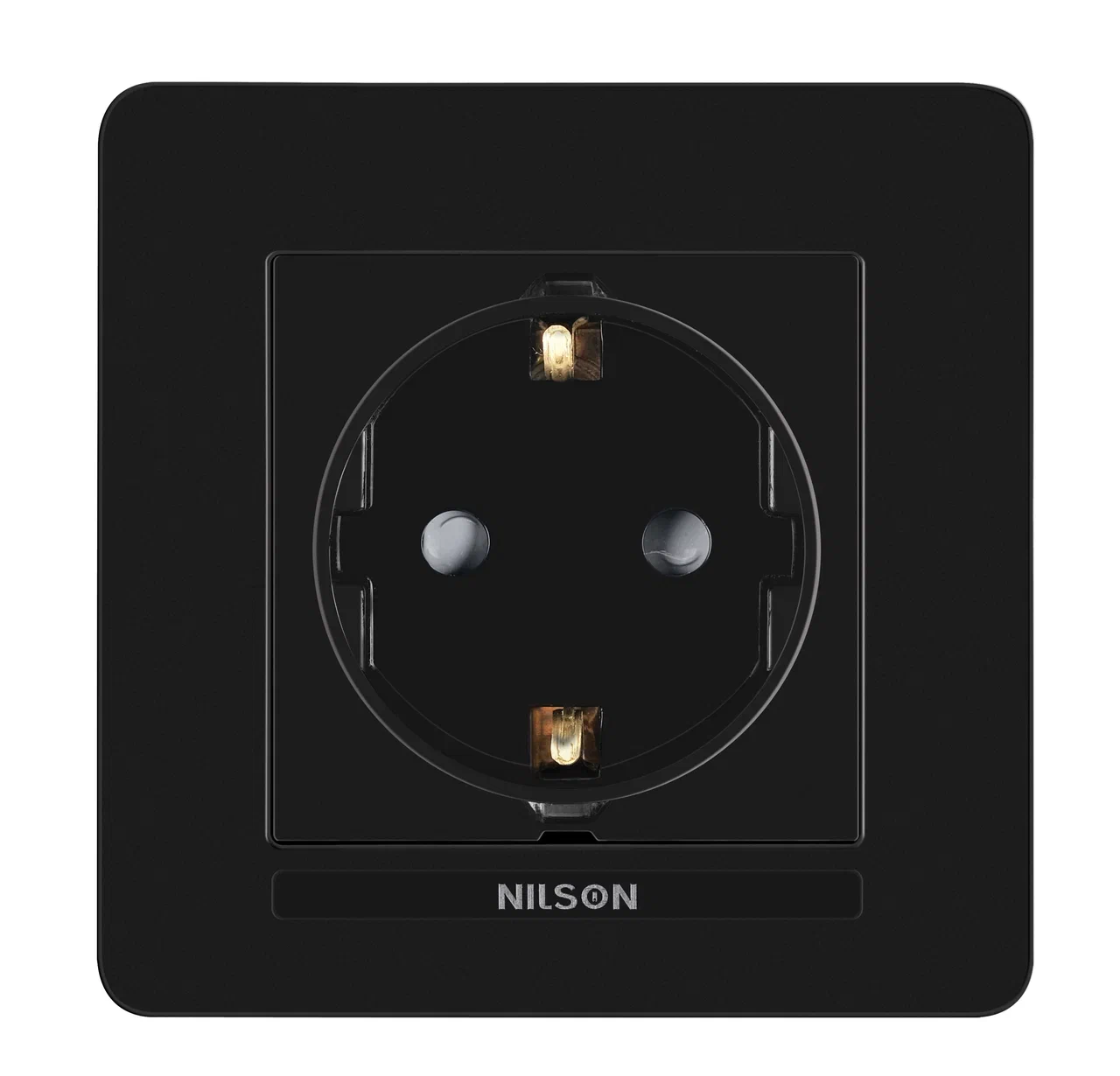 Schutzkontakt-Steckdose mit Kindersicherung Rahmen Set Schwarz glänzend · SELENE