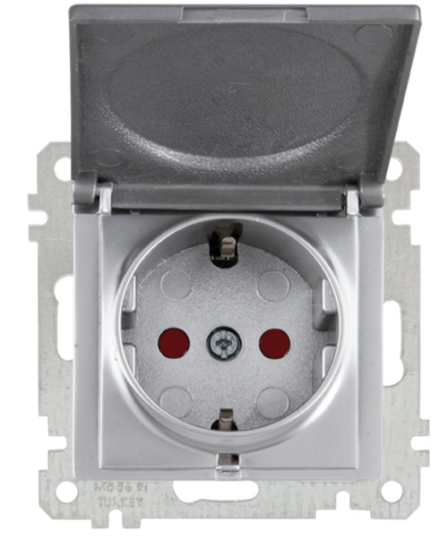 Steckdose mit Deckel und Kindersicherung Silber (RITA Metall Optik) Steckdose mit Deckel und Kindersicherung Silber (RITA Metall Optik)