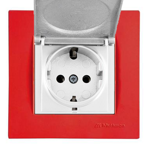 Schutzkontakt Steckdose mit Klappdeckel inkl. Rahmen Rot Schutzkontakt Steckdose mit Klappdeckel inkl. Rahmen Rot