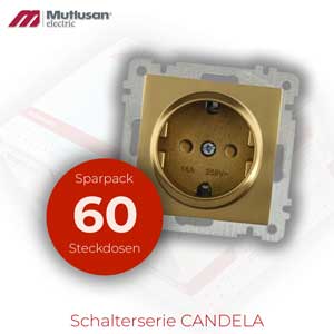 Sparset 60x Steckdose mit Kindersicherung  Gold CANDELA Serie